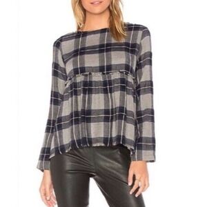 Bella Dahl Plaid Long Sleeve Babydoll Top Womens Size Small Gray Blue Soft Shirt